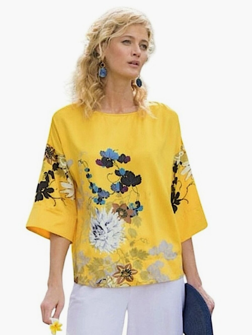 Soft Surroundings Bright Golden Floral Satin Tunic - Picture 6 of 14